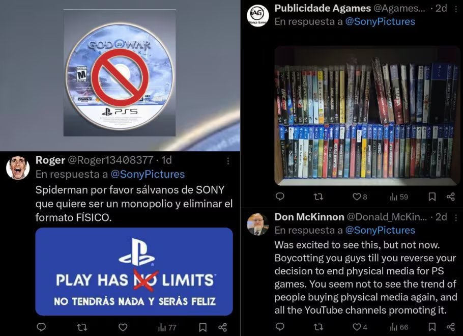 Jugadores de PlayStation llaman a boicotear productos de Sony ante el anuncio del fin del formato físico de videojuegos.