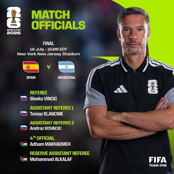 La terna arbitral completa de la final del Mundial 2025 (FIFA)