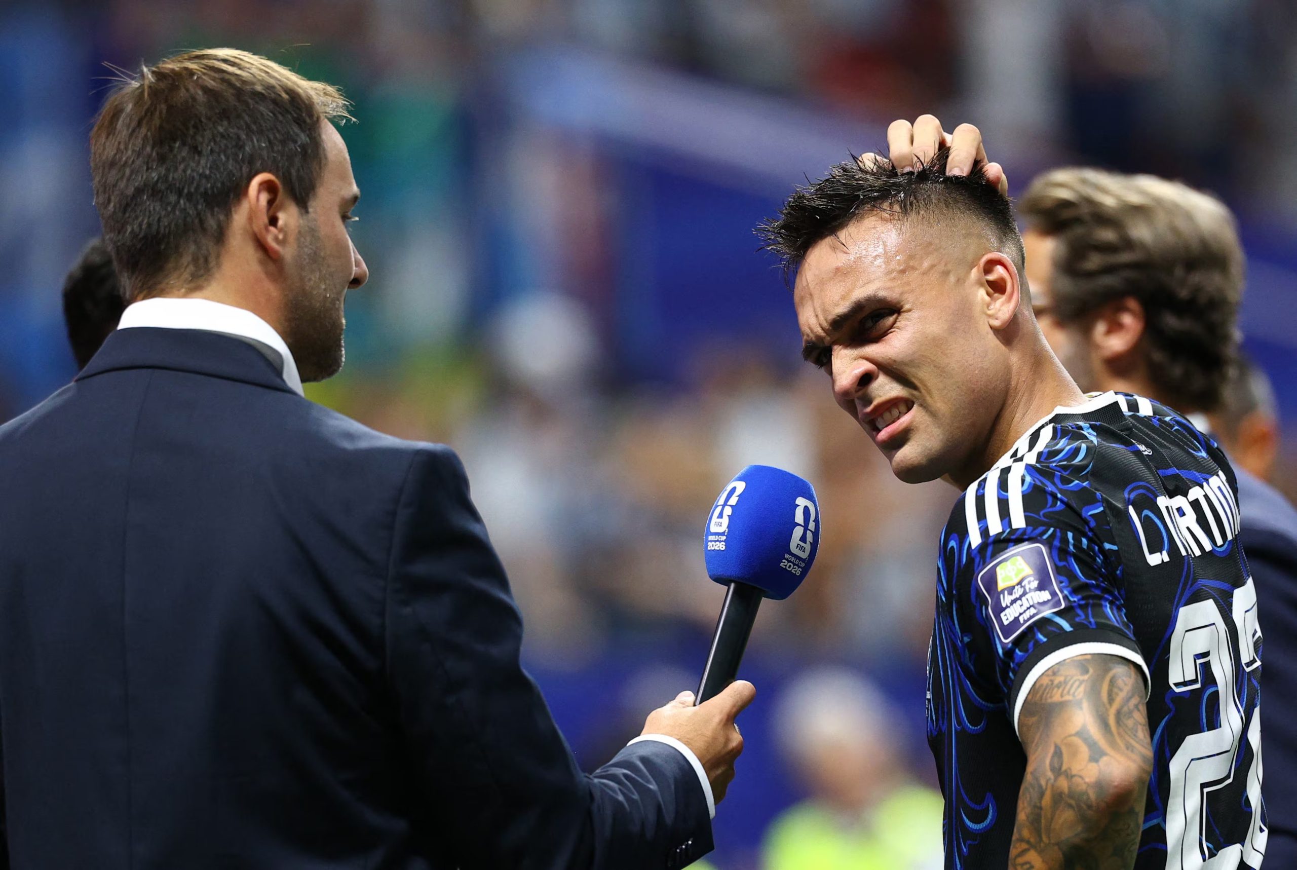Lautaro Martínez se quebró en llanto tras el pitido final en Atlanta, con su familia en la tribuna (Reuters/Nathan Ray Seebeck)
