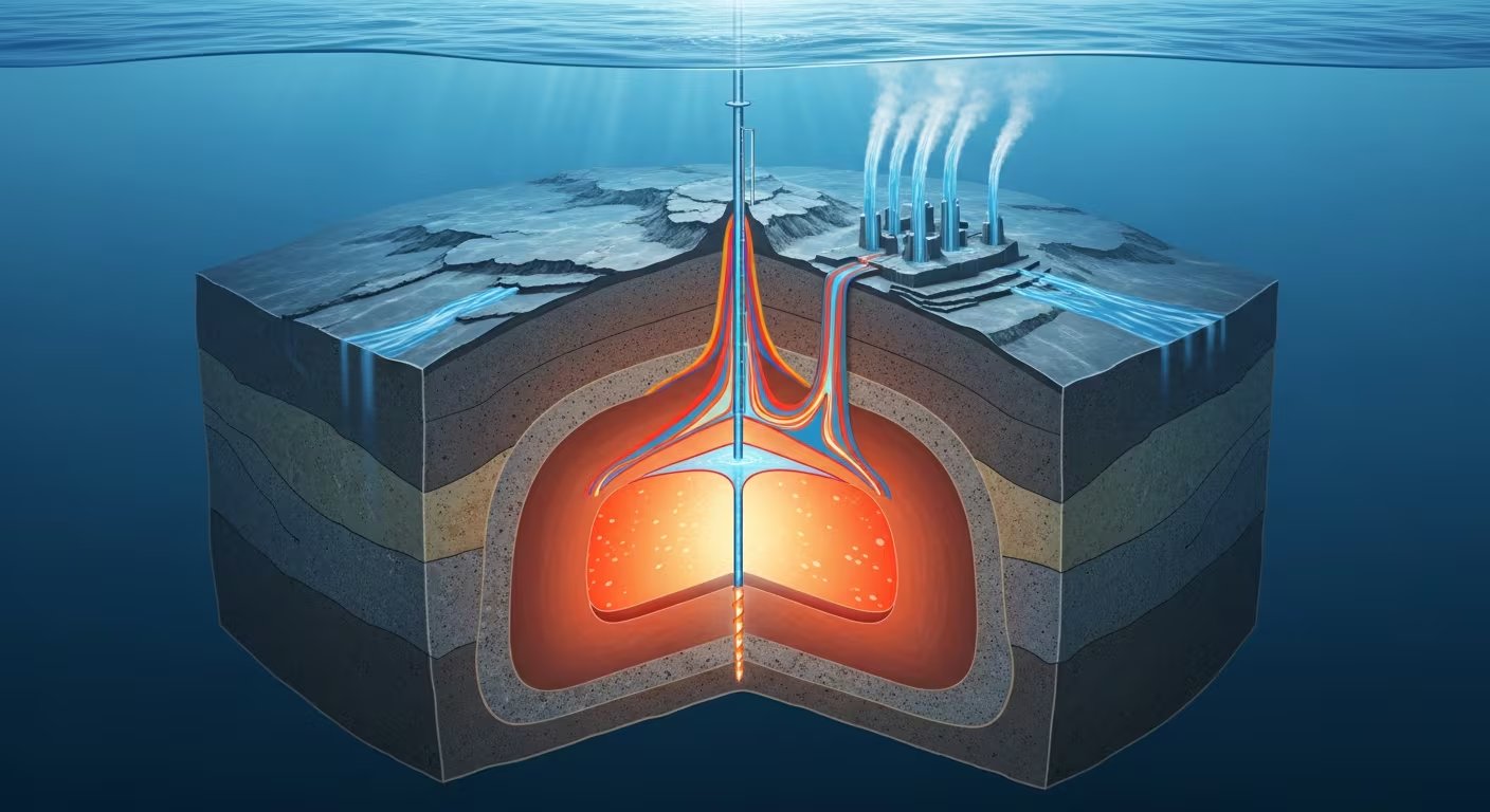 El pozo perforado bajo el macizo de Atlantis permitió identificar el origen profundo del agua que circula hasta el campo hidrotermal, revelando la conexión entre el manto terrestre y la superficie oceánica (Imagen Ilustrativa Infobae)