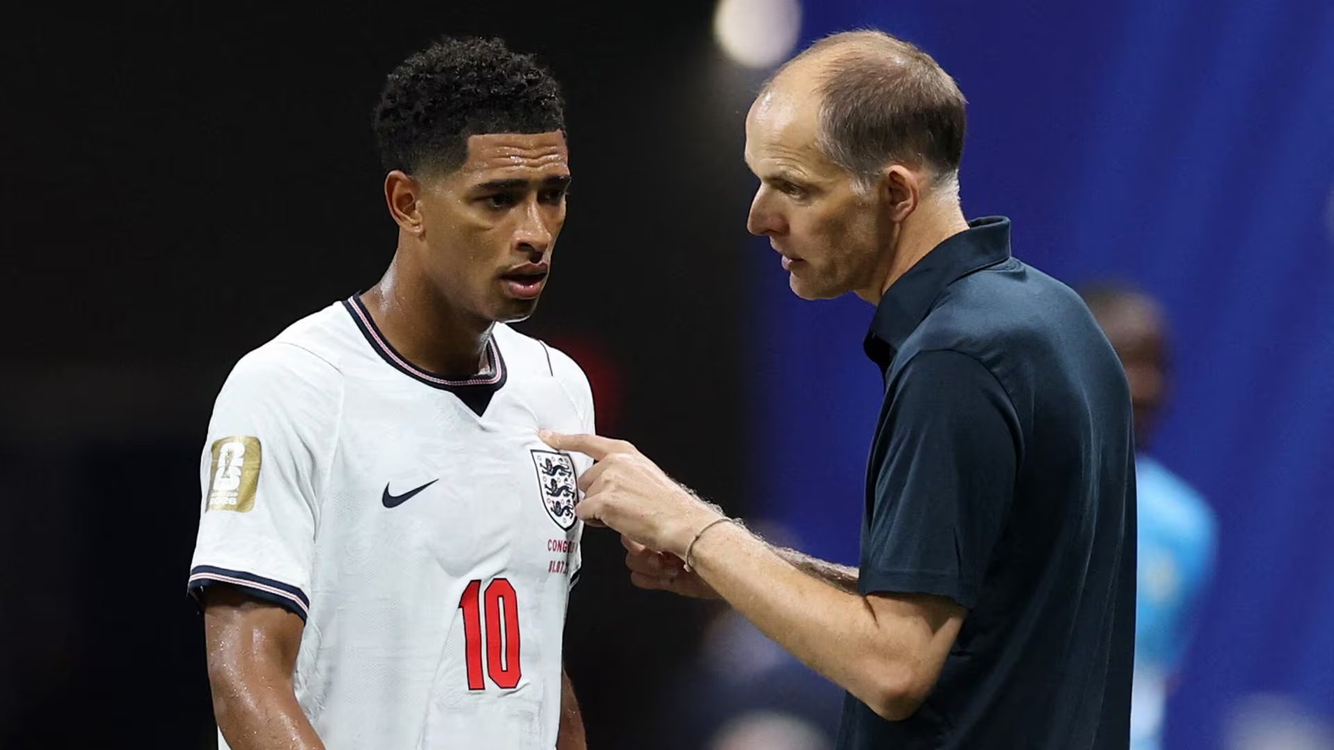 Jude Bellingham, la figura de Inglaterra, y su entrenador Tomas Tuchel (Foto REUTERS/Paul Childs)