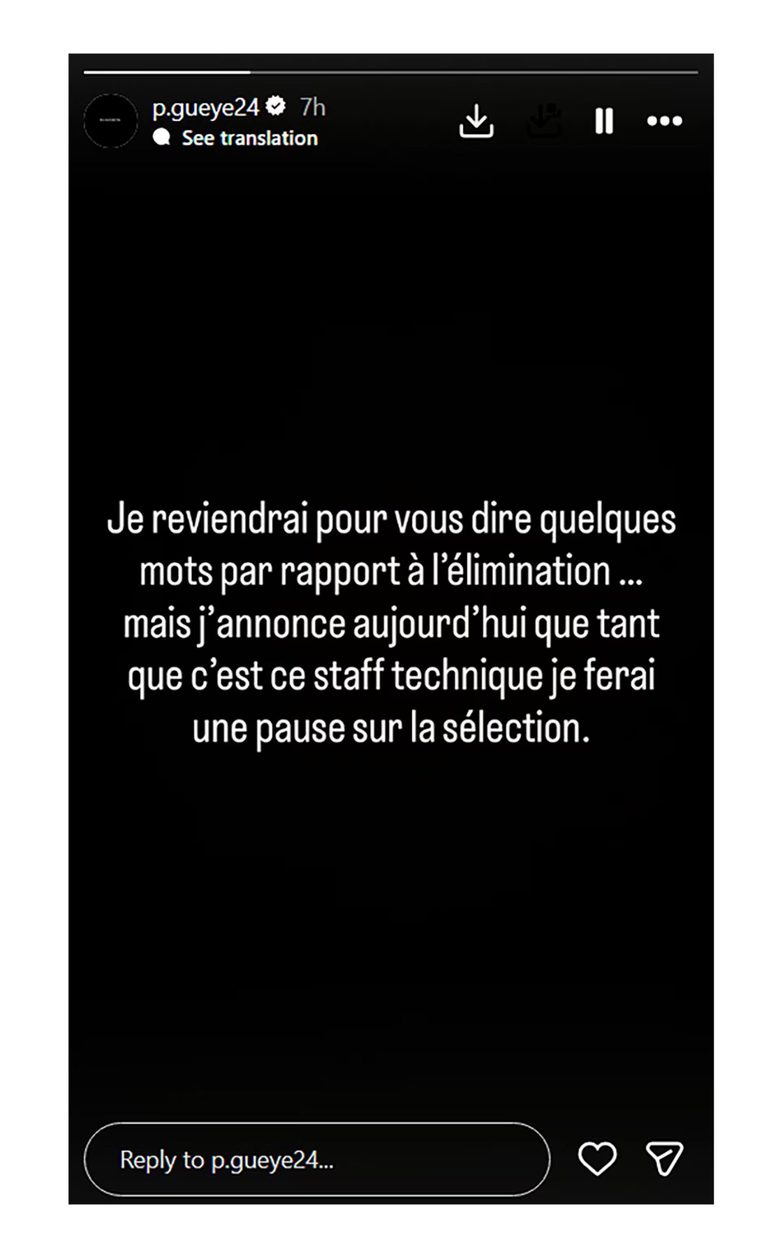 El mensaje de Pape Gueye en su cuenta de Instagram