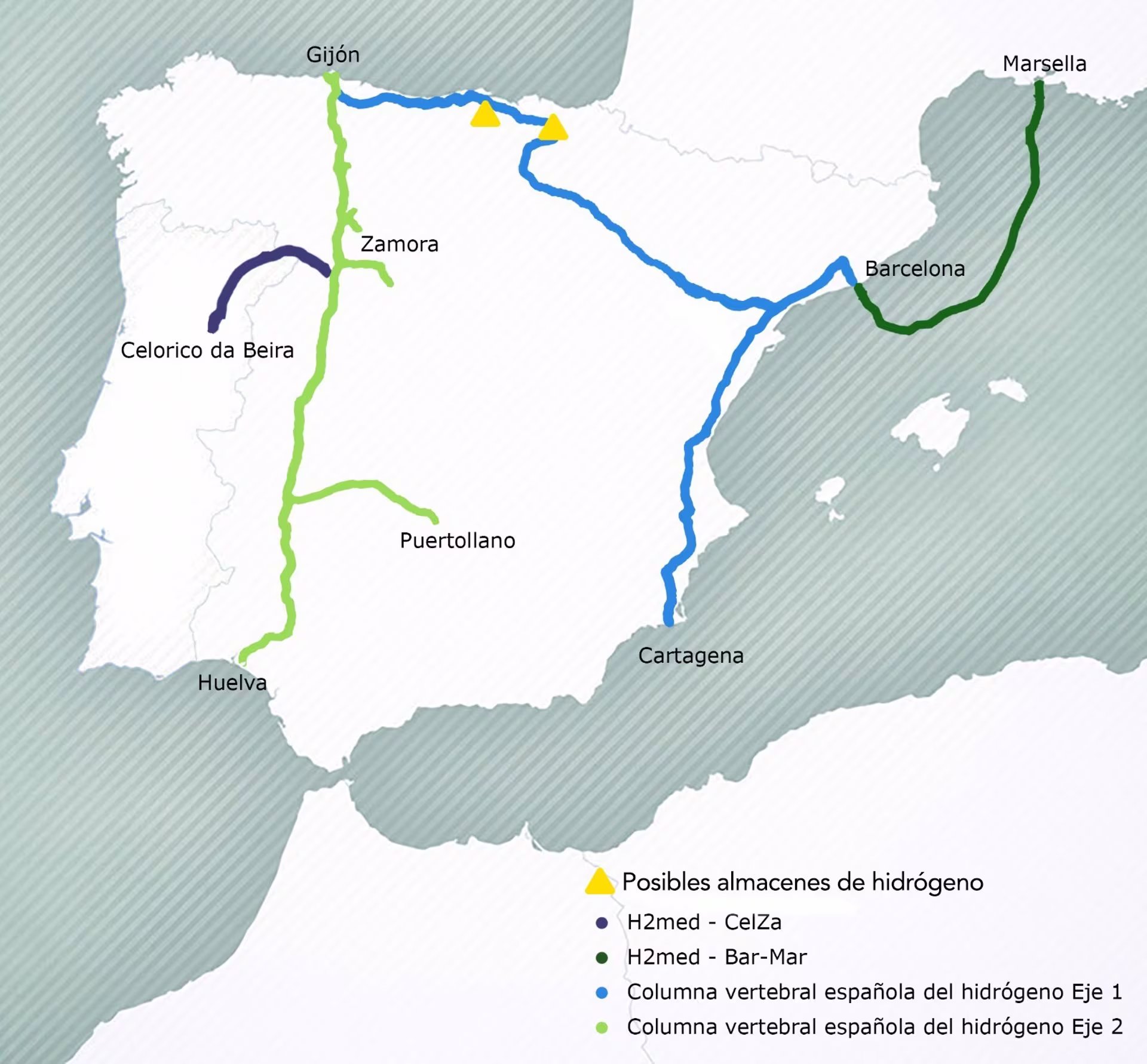 Mapa que representa el trazado planeado para el H2med.
(MITECO)
