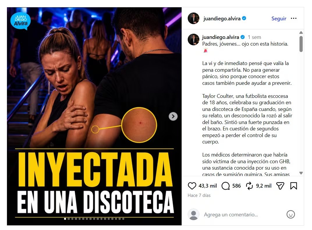 El caso de Taylor Coulter expuso que la sumisión química puede ocurrir fuera de las bebidas adulteradas y en segundos - crédito @juandiego.alvira/IG