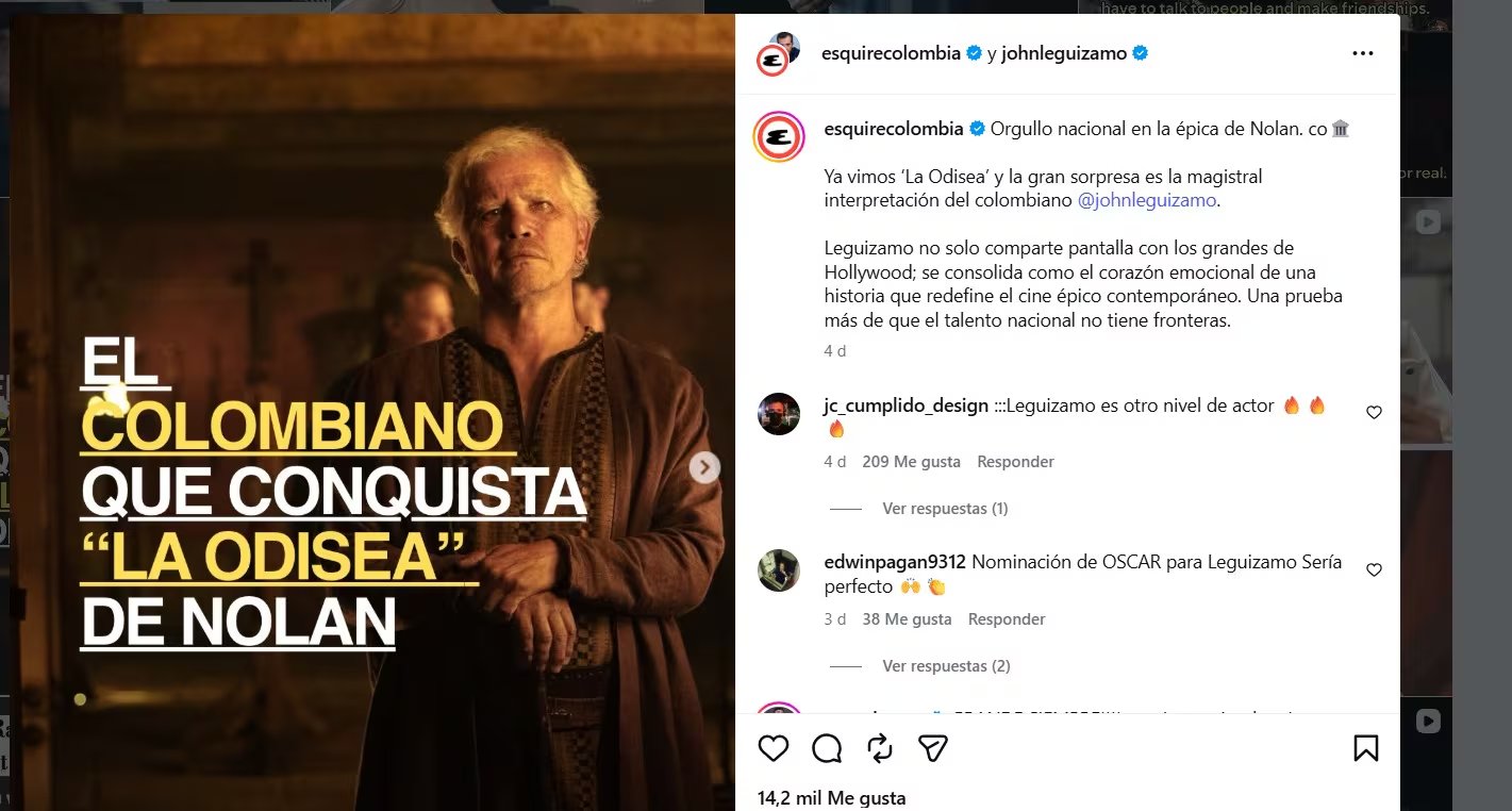 La Odisea volvió a ubicar a John Leguizamo entre los estrenos más comentados y reafirmó su proyección como actor colombiano en Hollywood - crédito @Johnleguizamo/IG