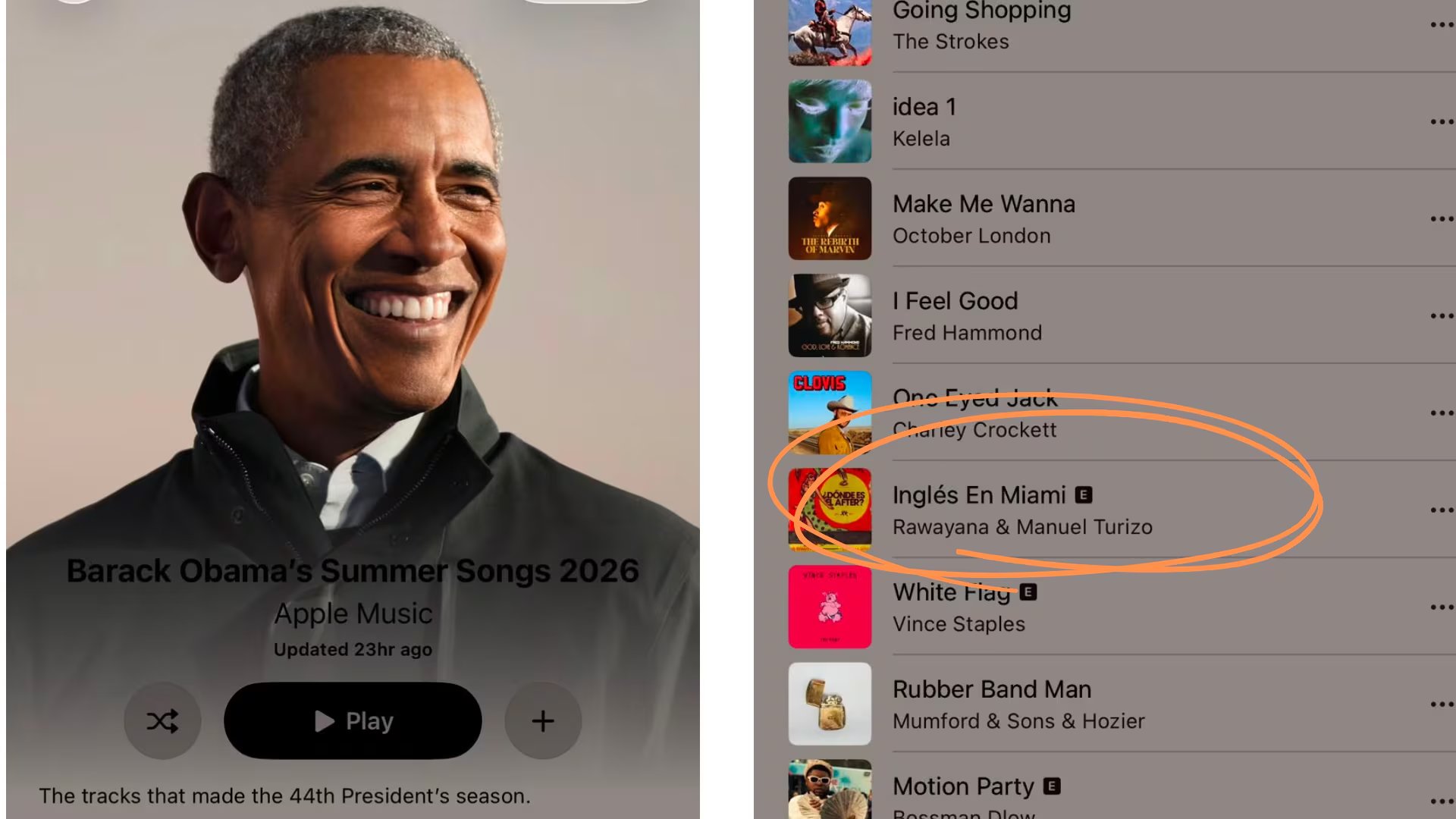 La música colombiana celebró la inclusión de Manuel Turizo en la playlist de 2026, con la canción 'Inglés en Miami', en colaboración con Rawayana - crédito captura de panralla Apple Music