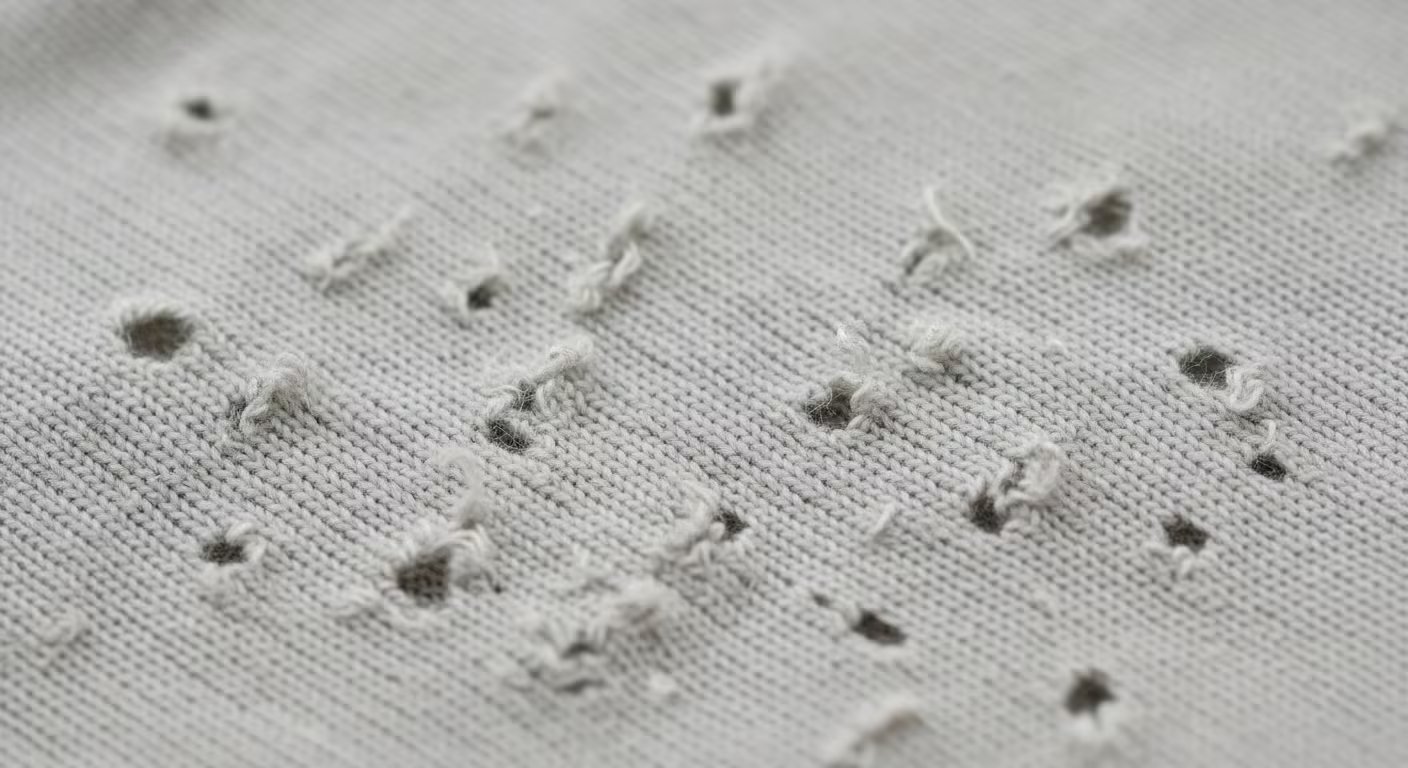 Las larvas de polilla generan agujeros irregulares y zonas sin fibra en las prendas, daños que solo se hacen visibles cuando el insecto lleva semanas o meses activo. (Imagen Ilustrativa Infobae)