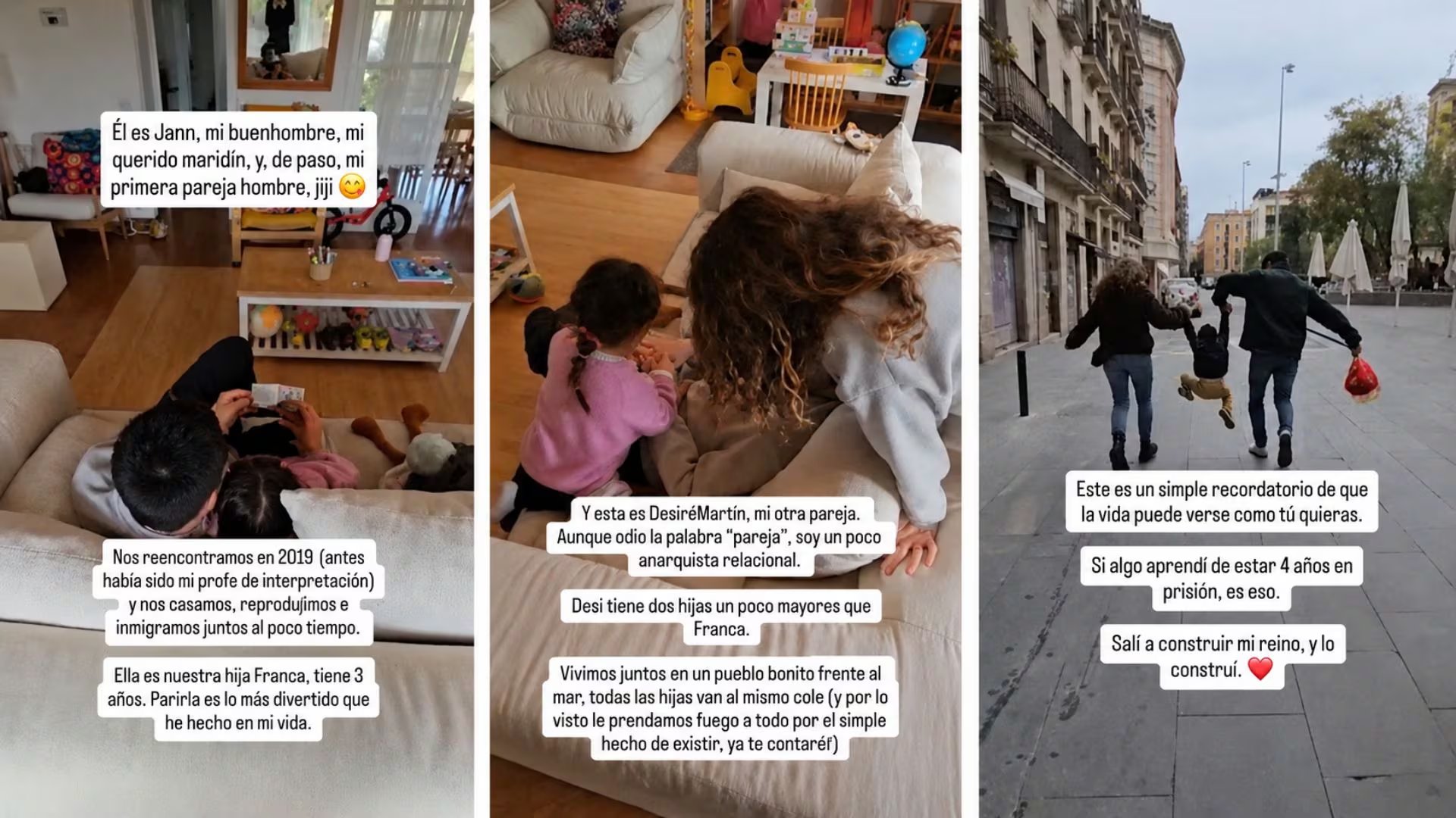 Eva Bracamonte comparte una composición de fotos de su vida familiar en España, con su esposo Jann, su novia Desiré Martín y su hija Franca.
