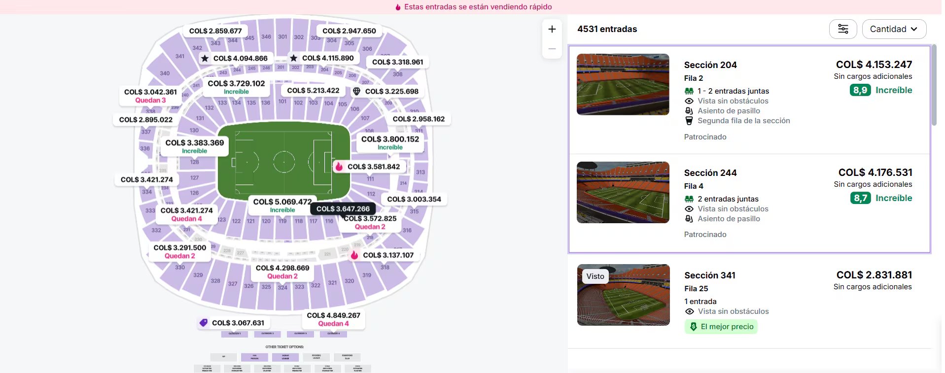 En las páginas de boletería locales, los precios para ver Colombia vs. Ghana son elevados para los hinchas por la alta demanda - crédito StubHub