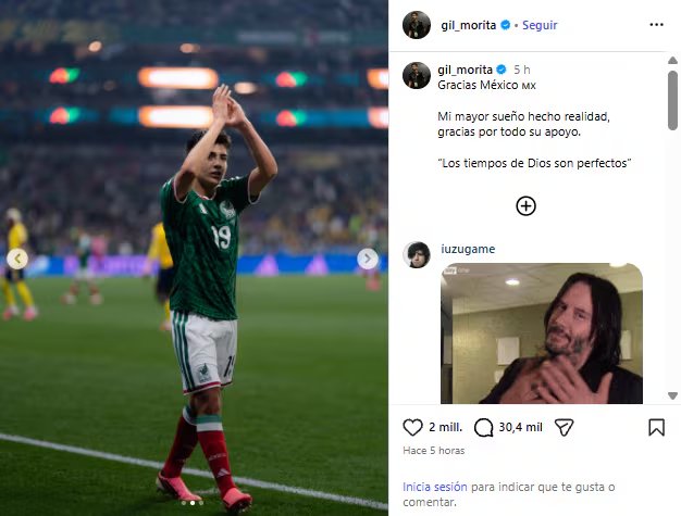 Dos días después de la eliminación de México ante Inglaterra en los octavos de final del Mundial 2026, el mediocampista de 17 años publicó en Instagram tres fotografías y un mensaje de agradecimiento al país. (@gil_morita)