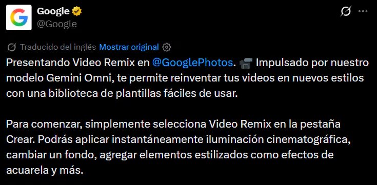 Con un solo clic, uno de tus videos puede ser editado por la IA Gemini desde el mismo Google Fotos. (Google)