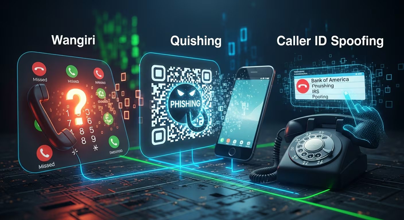 Representación visual de Wangiri, quishing y caller ID spoofing, las estafas digitales que expertos en ciberseguridad identifican como las más preocupantes en la actualidad. (Imagen Ilustrativa Infobae)