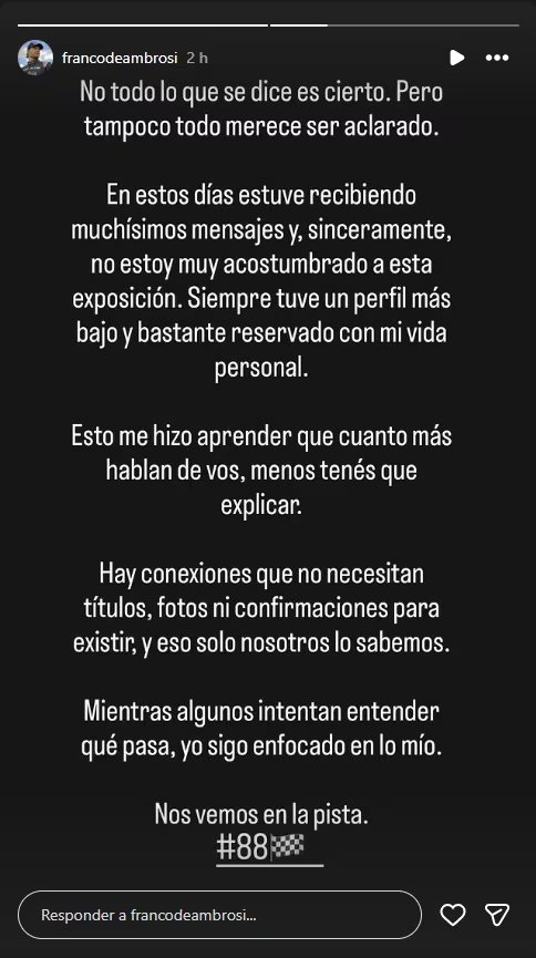 El descargo de Franco luego de ser señalado como el tercero en discordia (Instagram)