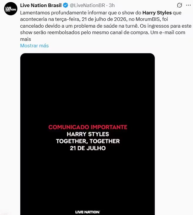 La cancelación se informó a los fans durante la mañana del martes 21 de julio (Live Nation/Twitter)