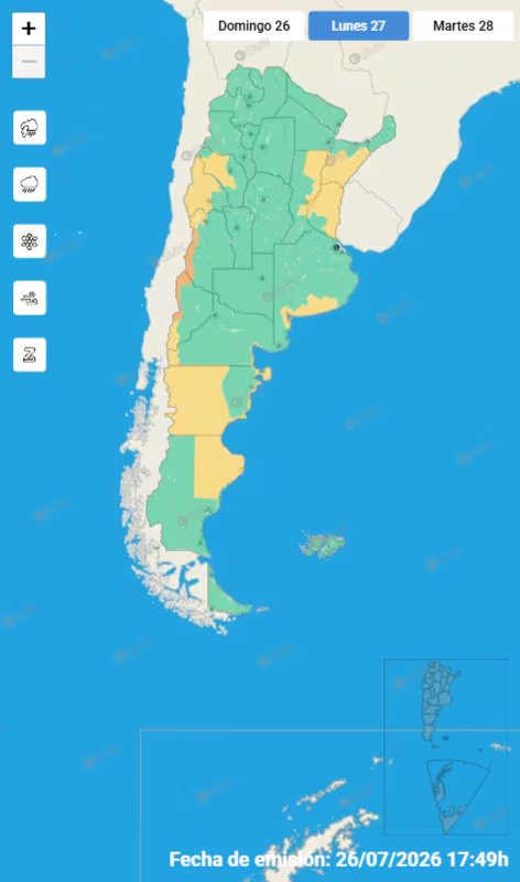 El SMN no emitió alertas para Buenos Aires, aunque sí rigen avisos en varias provincias del país por frío extremo, nevadas y vientos