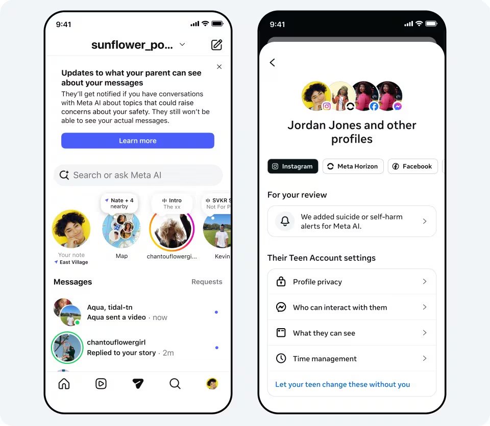 Las Cuentas para Adolescentes quedan automáticamente en una configuración de contenido para mayores de 13 años, incluidas las charlas con Meta AI. (Meta)