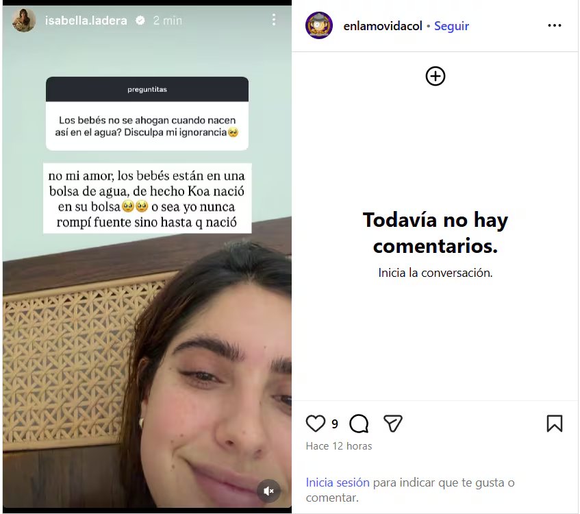 Isabella Ladera respondió a seguidora sobre una duda del parto bajo el agua - crédito @enlamovidacol/IG