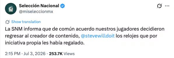 La cuenta oficial de la selección informó la decisión. @miselecciónmx