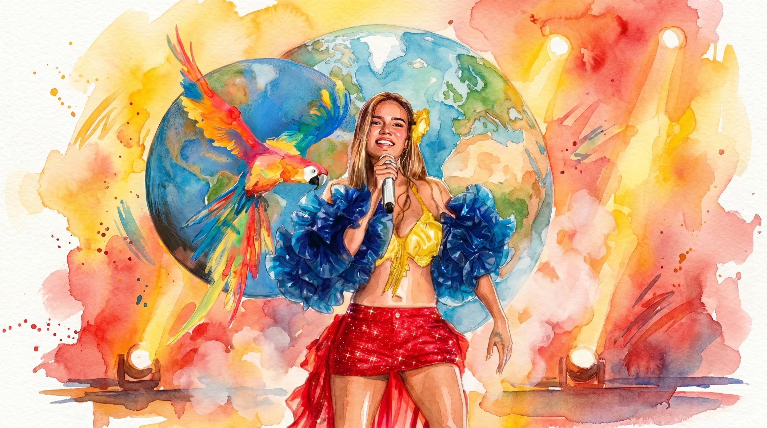 Karol G recorrerá más de 60 ciudades en Estados Unidos, Canadá, América Latina y Europa con su gira Viajando por el mundo, Tropitour, que inició en Chicago y finalizará en Milán en julio de 2027. El espectáculo incluye invitados especiales y un repertorio que fusiona sus mayores éxitos con las nuevas canciones de su último álbum - crédito VisualesIA