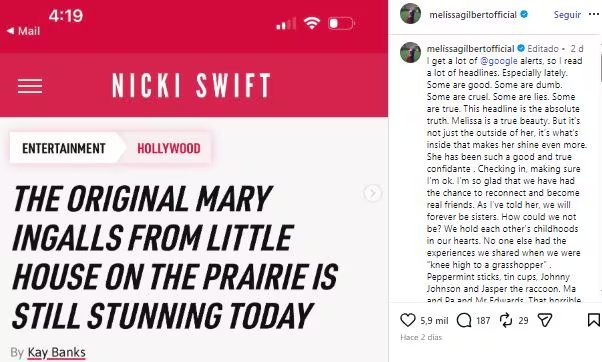Las actrices que interpretaron a Laura y Mary Ingalls volvieron a conectar y ahora Gilbert considera a Anderson su “hermana para siempre”. (Captura: Instagram)