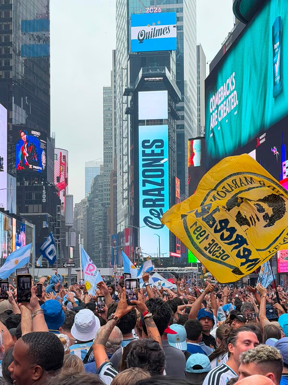 La imagen de Diego Maradona estuvo presente en numerosas banderas durante la concentración