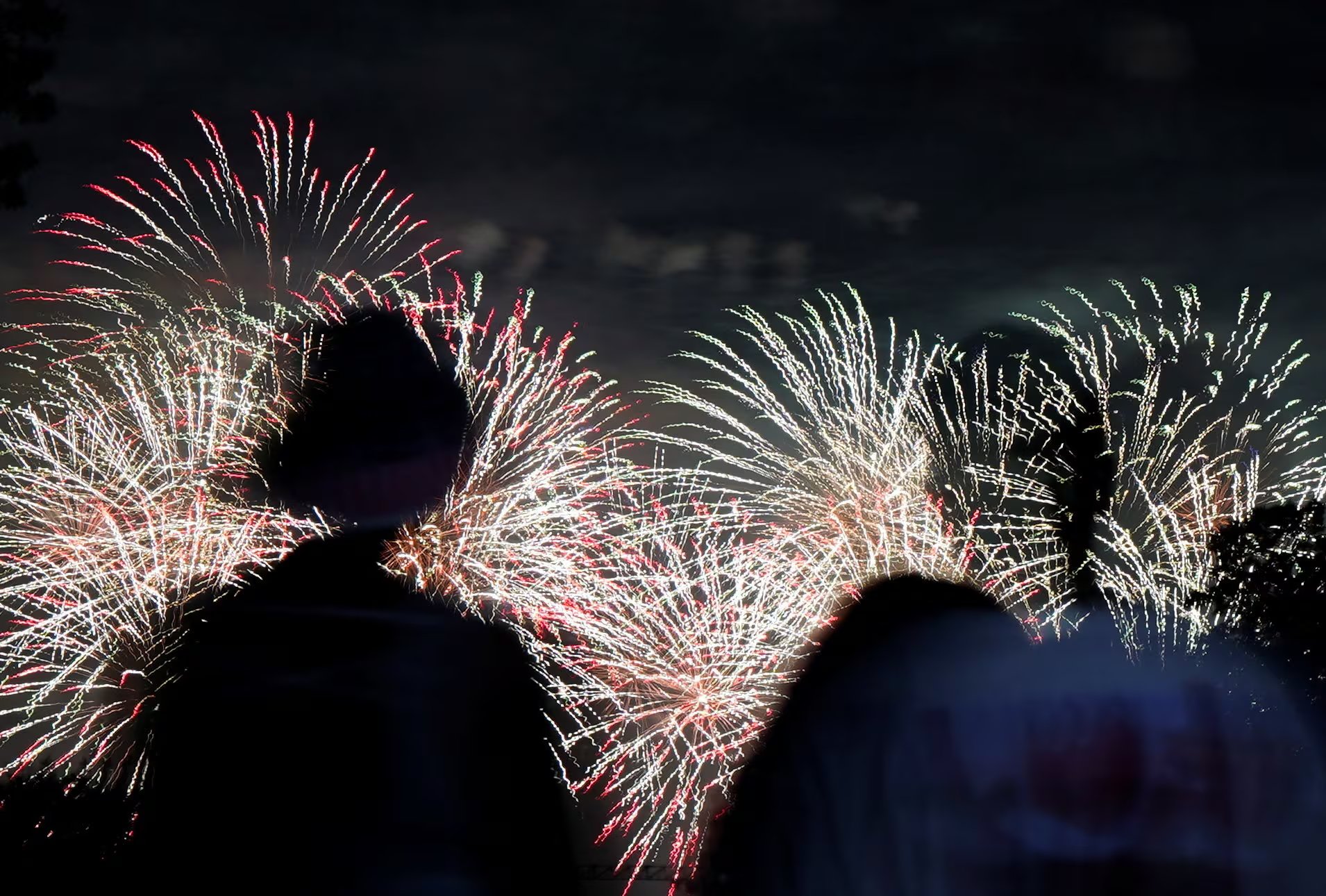 Personas observan la explosión de fuegos artificiales durante el evento