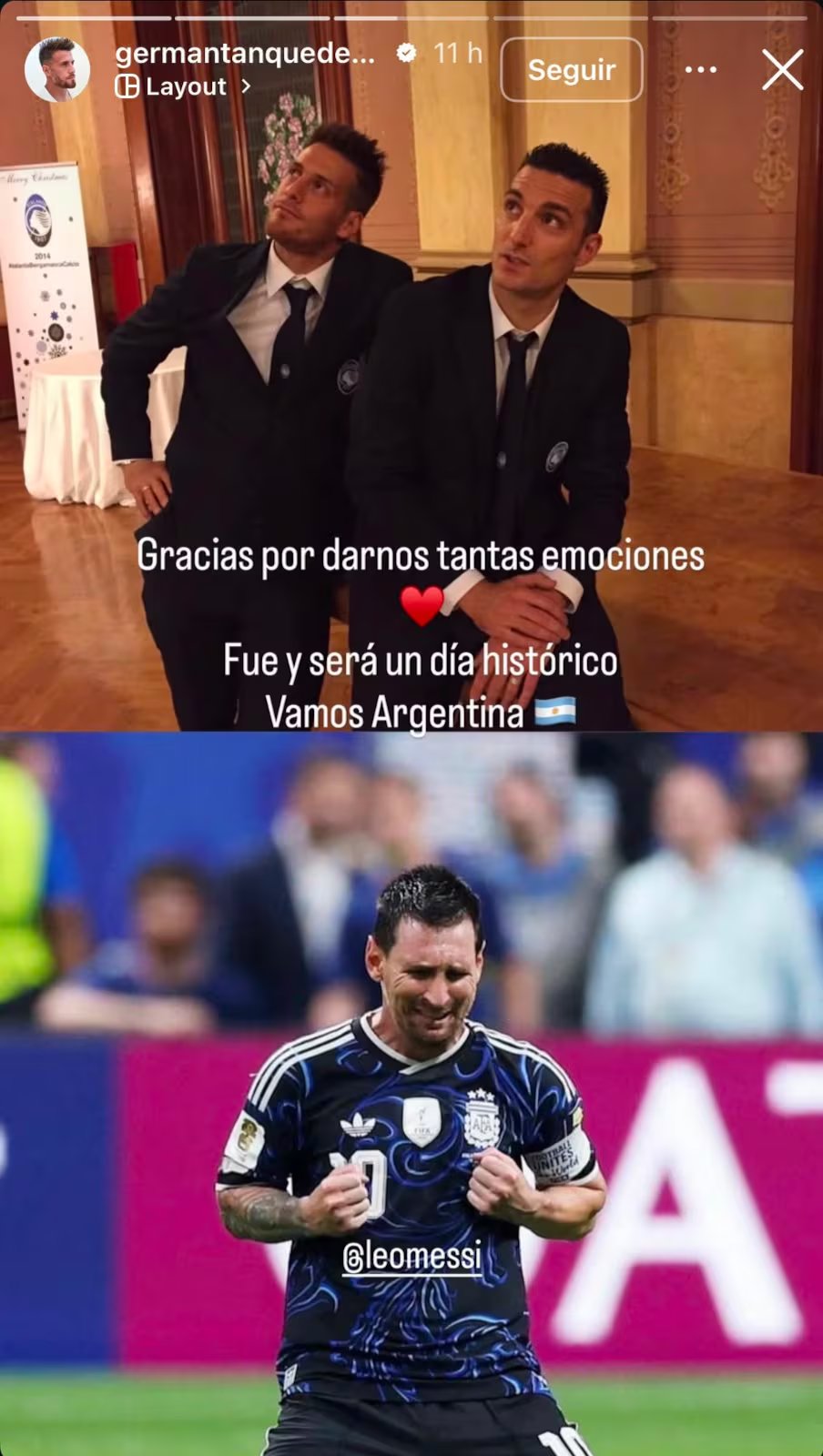 Germán Denis, exjugador de Universitario de Deportes, le dedicó emotivo mensaje a su amigo Lionel Scaloni. Créditos: Instagram.