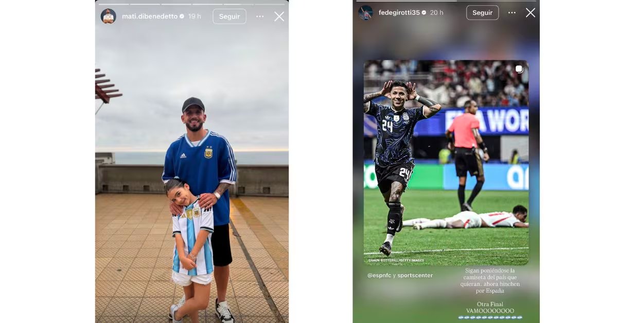 Matías Di Benedetto y Federico Girotti realizaron publicaciones en Instagram tras la clasificación de Argentina a la final del Mundial 2026. Créditos: Instagram.
