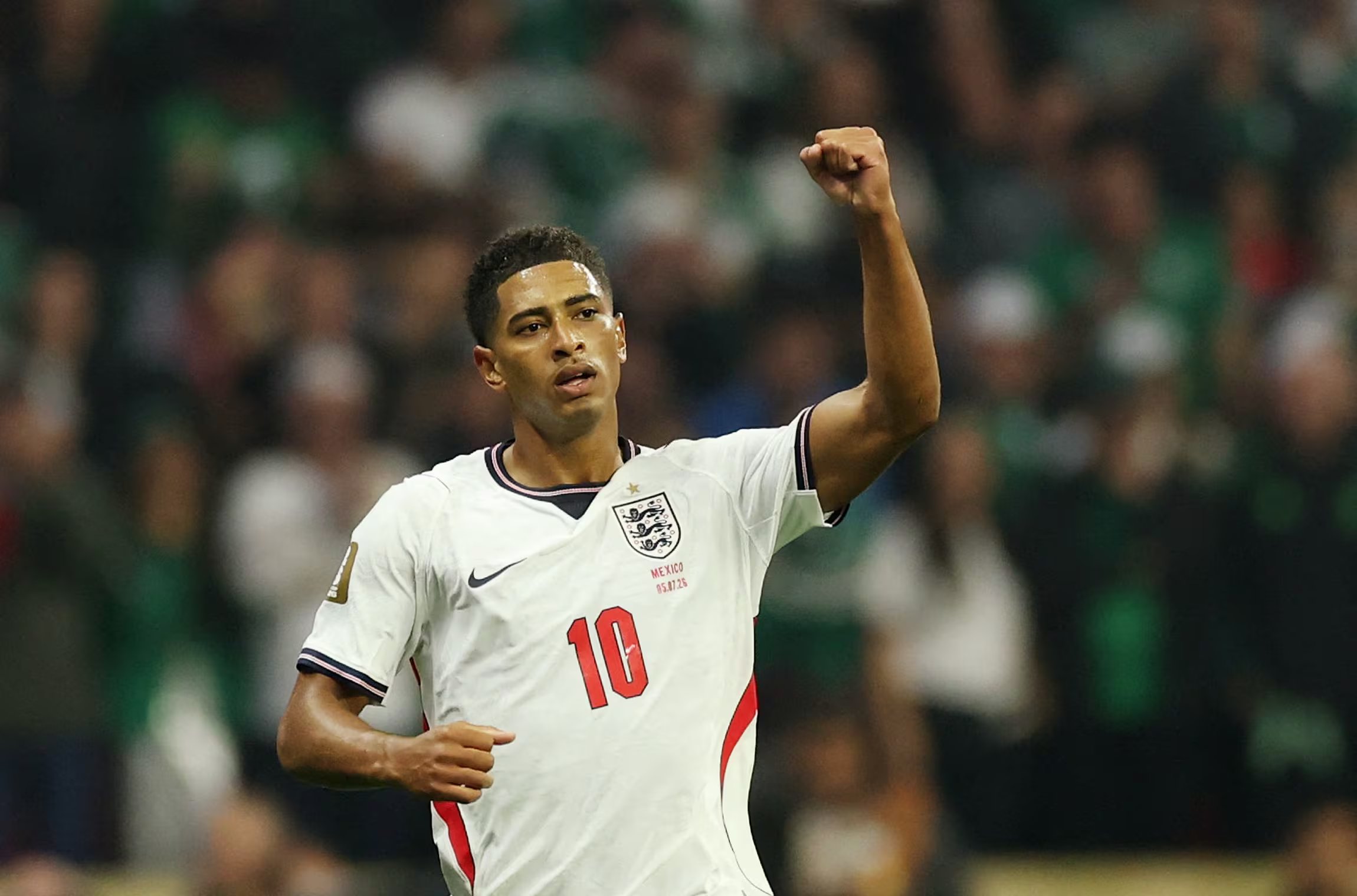 Soccer Football - FIFA World Cup 2026 - Round of 16 - Mexico v England - Estadio Azteca, Mexico City, Mexico - July 5, 2026 England's Jude Bellingham celebrates scoring their first goal REUTERS/Paul Childs
