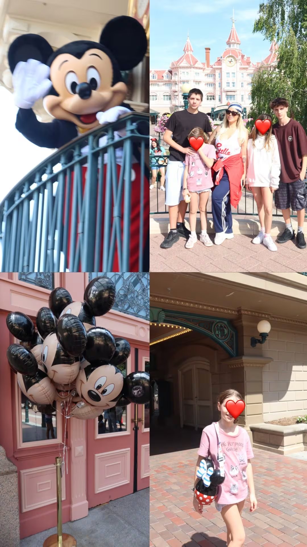 La conductora de MasterChef y sus hijos posaron frente al Disneyland Hotel de París durante su visita al parque temático