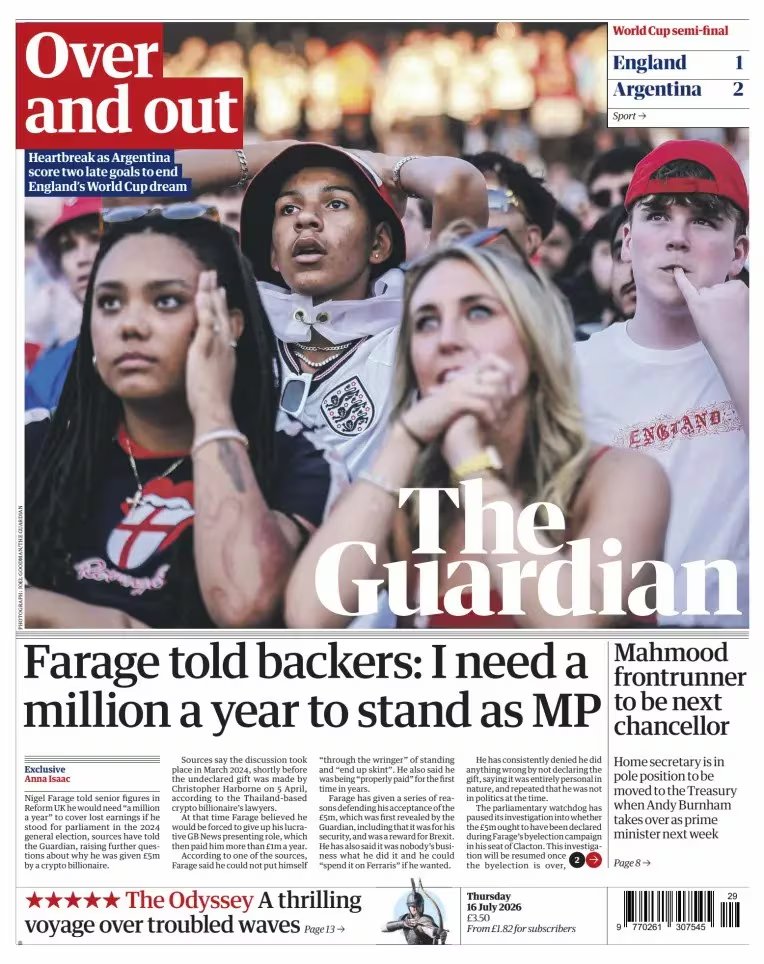 Las portadas de los diarios británicos tras la derrota ante Argentina