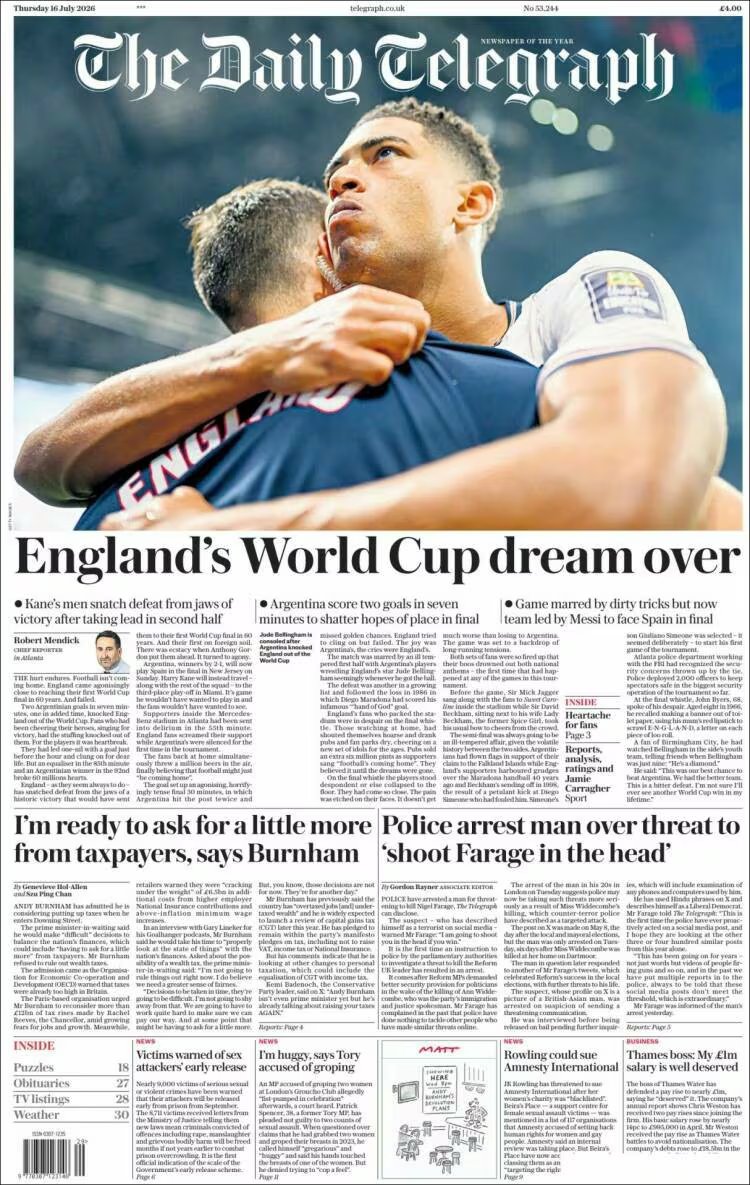 Las portadas de los diarios británicos tras la derrota ante Argentina
