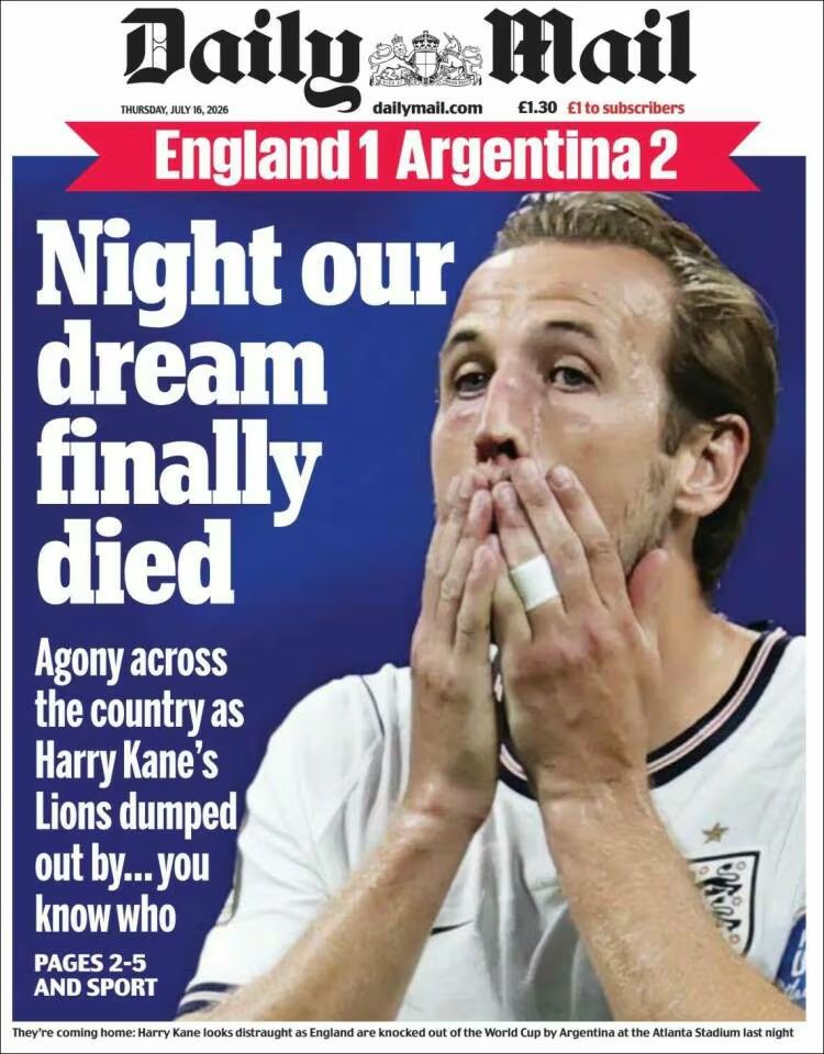 Las portadas de los diarios británicos tras la derrota ante Argentina