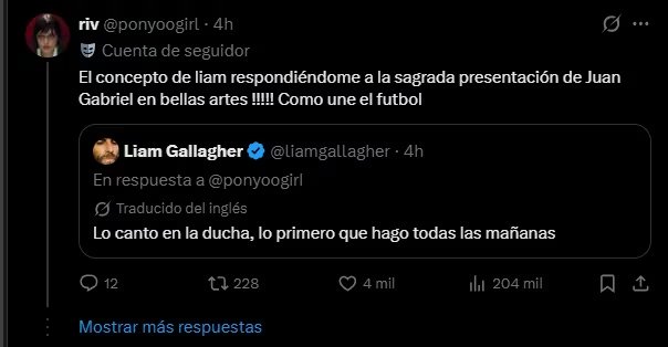 Liam Gallagher respondió de forma sarcástica a un comentario sobre Juan Gabriel. (X)