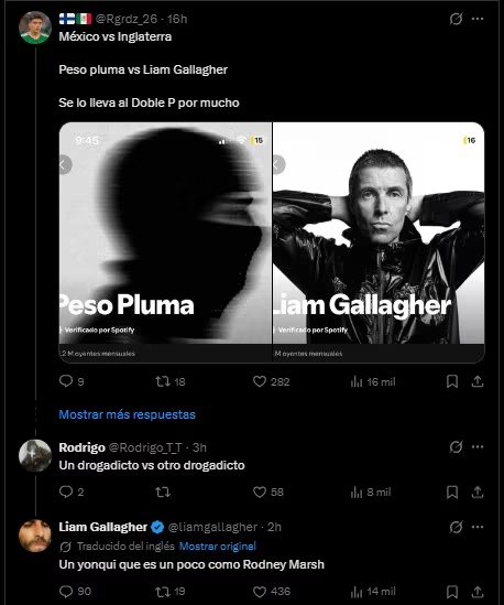 Liam Gallagher reaccionó a ser comparado con Peso Pluma. (X)