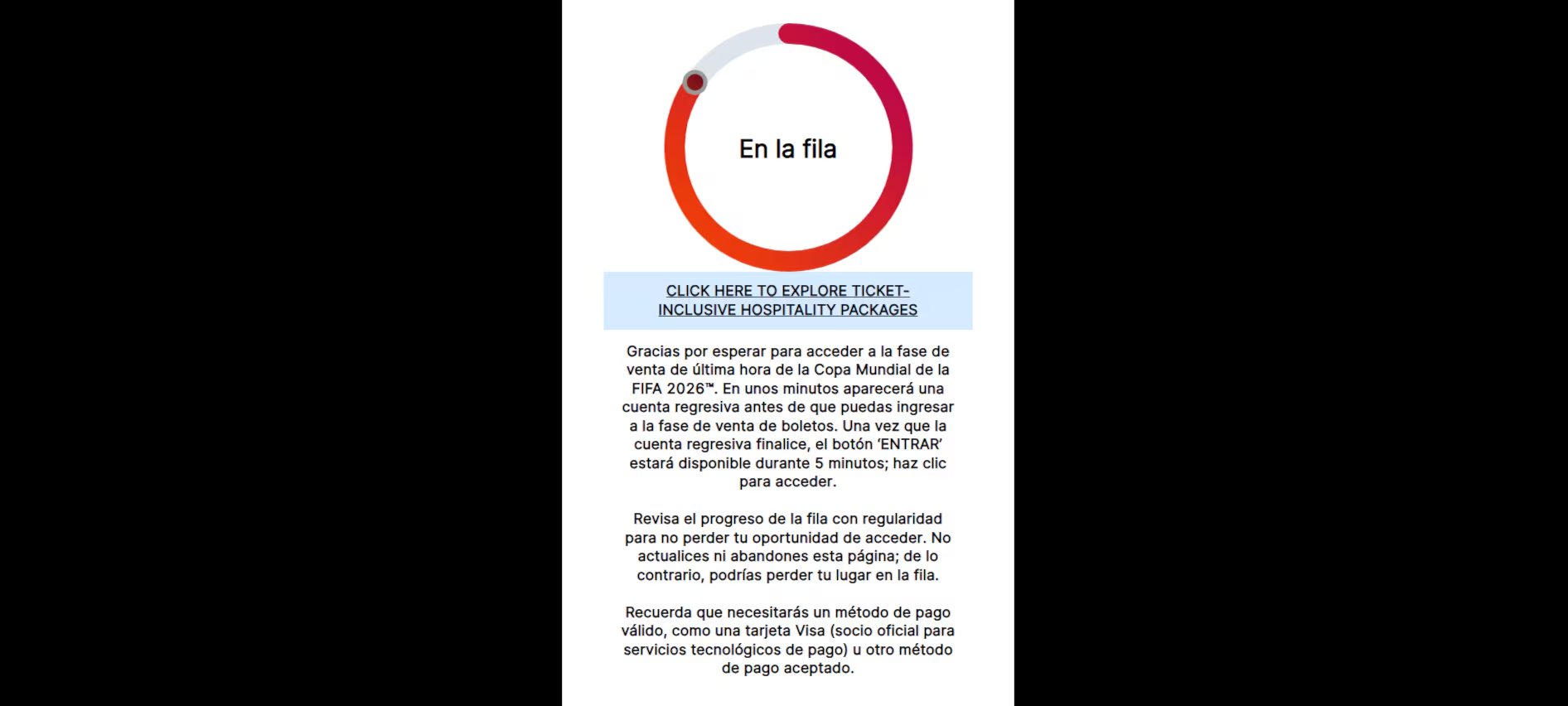 Este es el mensaje de la página de FIFA Tickets para los hinchas que desean comprar boletas para la final del Mundial 2026 - crédito FIFA