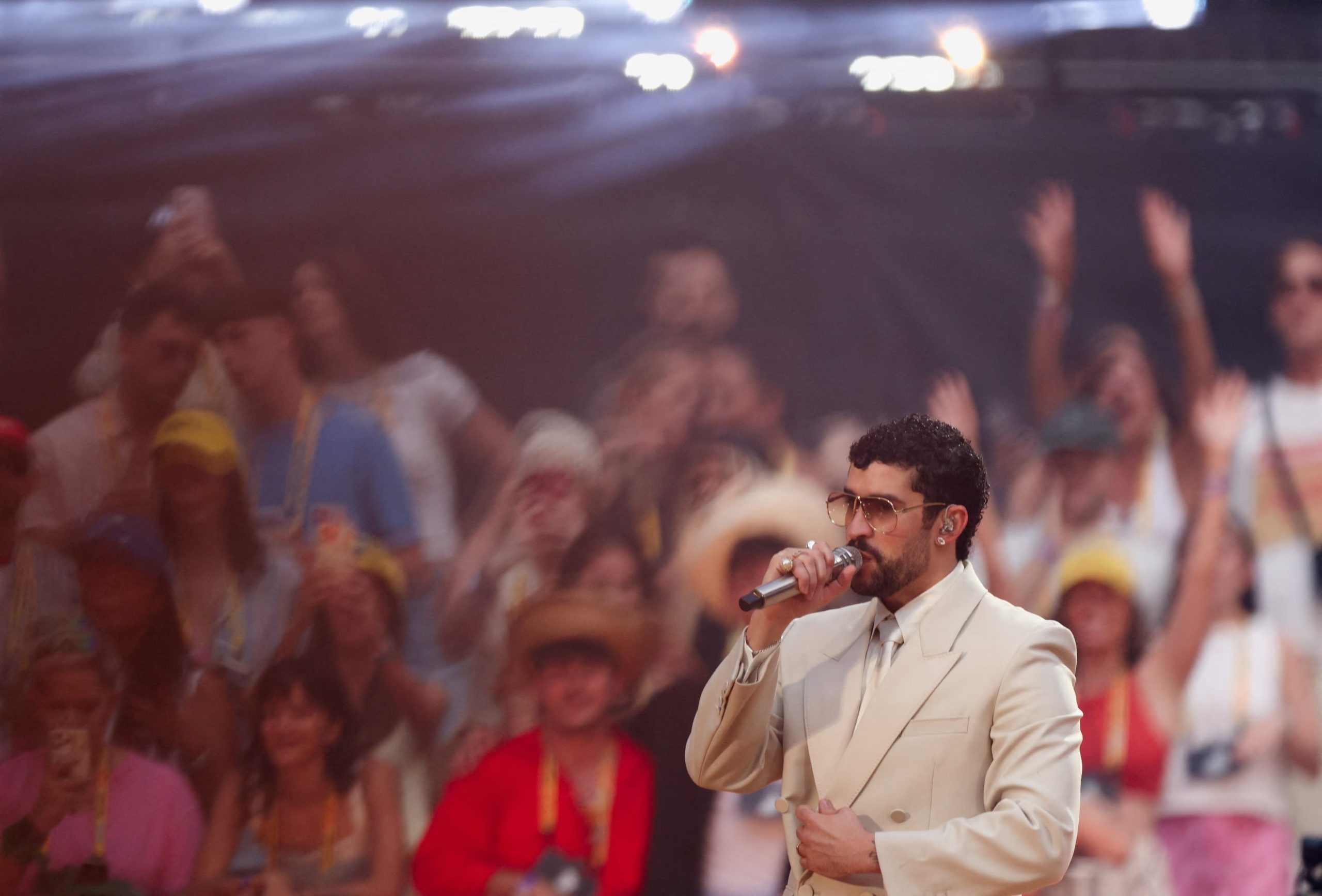 Puerto Rican singer Bad Bunny performs during one of his