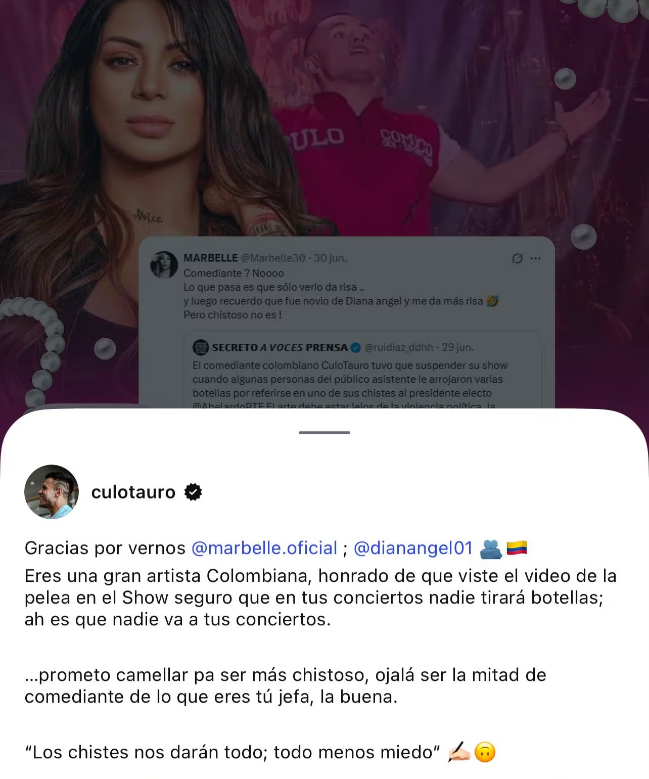 La respuesta de Culotauro a Marbelle sumó otra ronda al escándalo de la obra de teatro 'La Megacárcel' - crédito @culotauro/IG