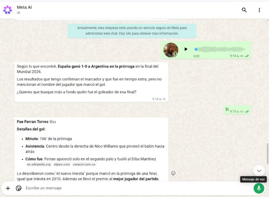 Meta AI en WhatsApp entiende notas de voz. (Meta)