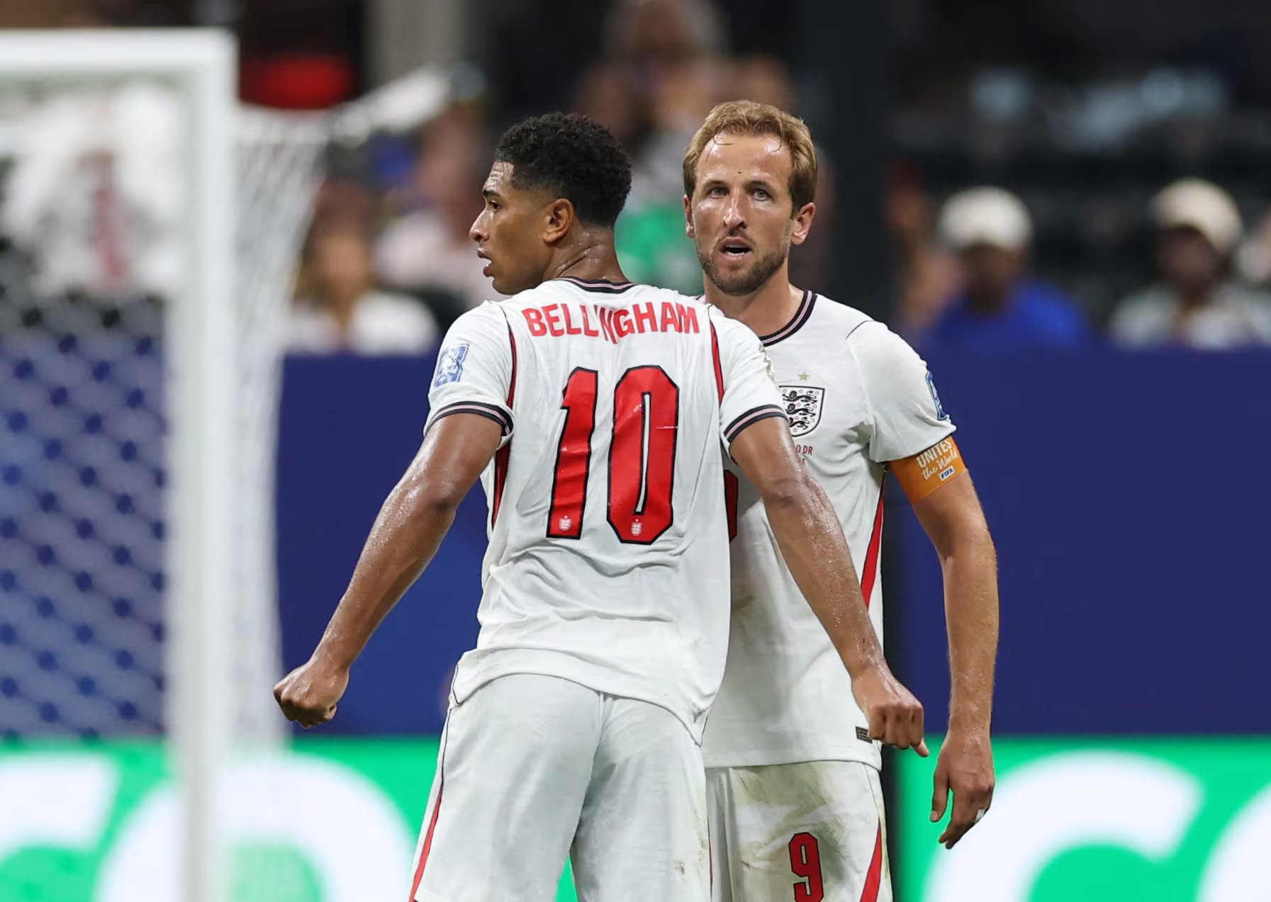 Soccer Football - FIFA World Cup 2026 - Round of 32 - England v DR Congo - Atlanta Stadium, Atlanta, Georgia, U.S. - July 1, 2026 England's Harry Kane and Jude Bellingham celebrate after the match as England qualify for the Round of 16 stage of the World Cup REUTERS/Paul Childs