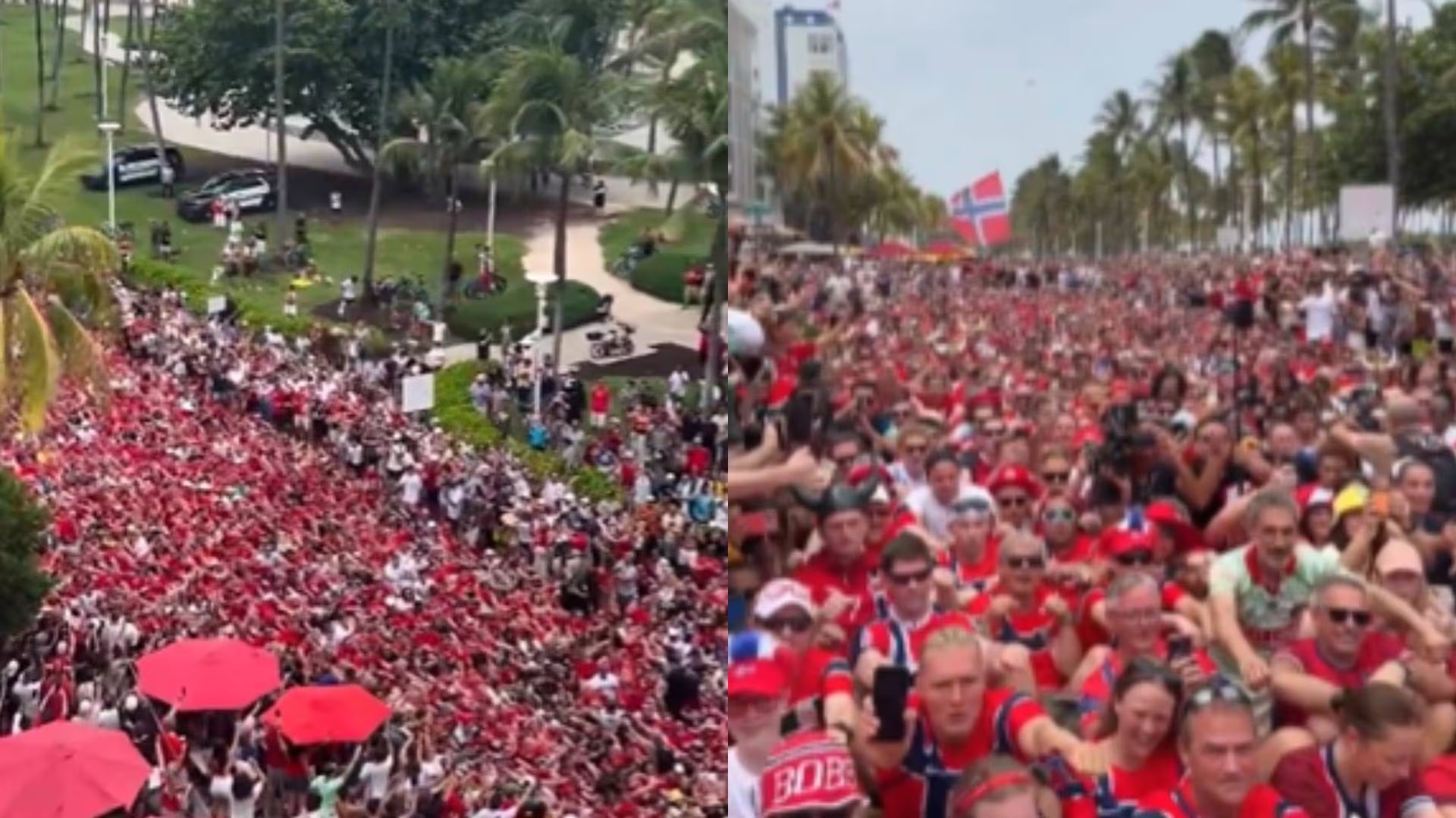 Los hinchas noruegos organizaron concentraciones en South Beach y atrajeron a turistas y curiosos en la víspera del partido ante Inglaterra (X)