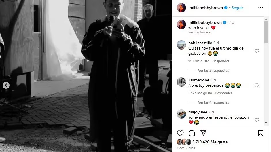 Millie Bobby Brown no contuvo las lágrimas al despedirse de sus compañeros de Stranger Things
(Créditos: Instagram/Millie Bobby Brown)