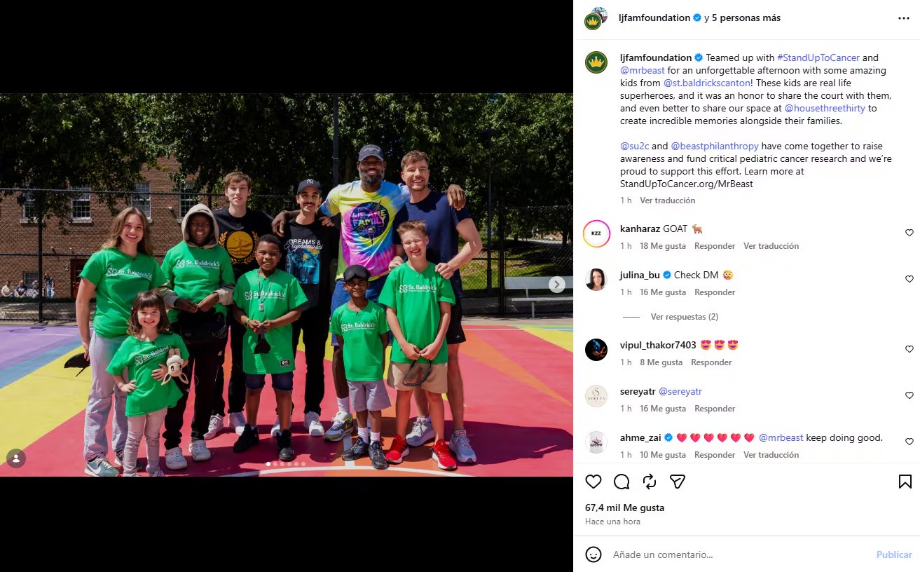 LeBron James participó del video de MrBeast en la I PROMISE School de Akron y sorprendió a niños de St. Baldrick’s y sobrevivientes de cáncer pediátrico (Instagram/@mrbeast)
