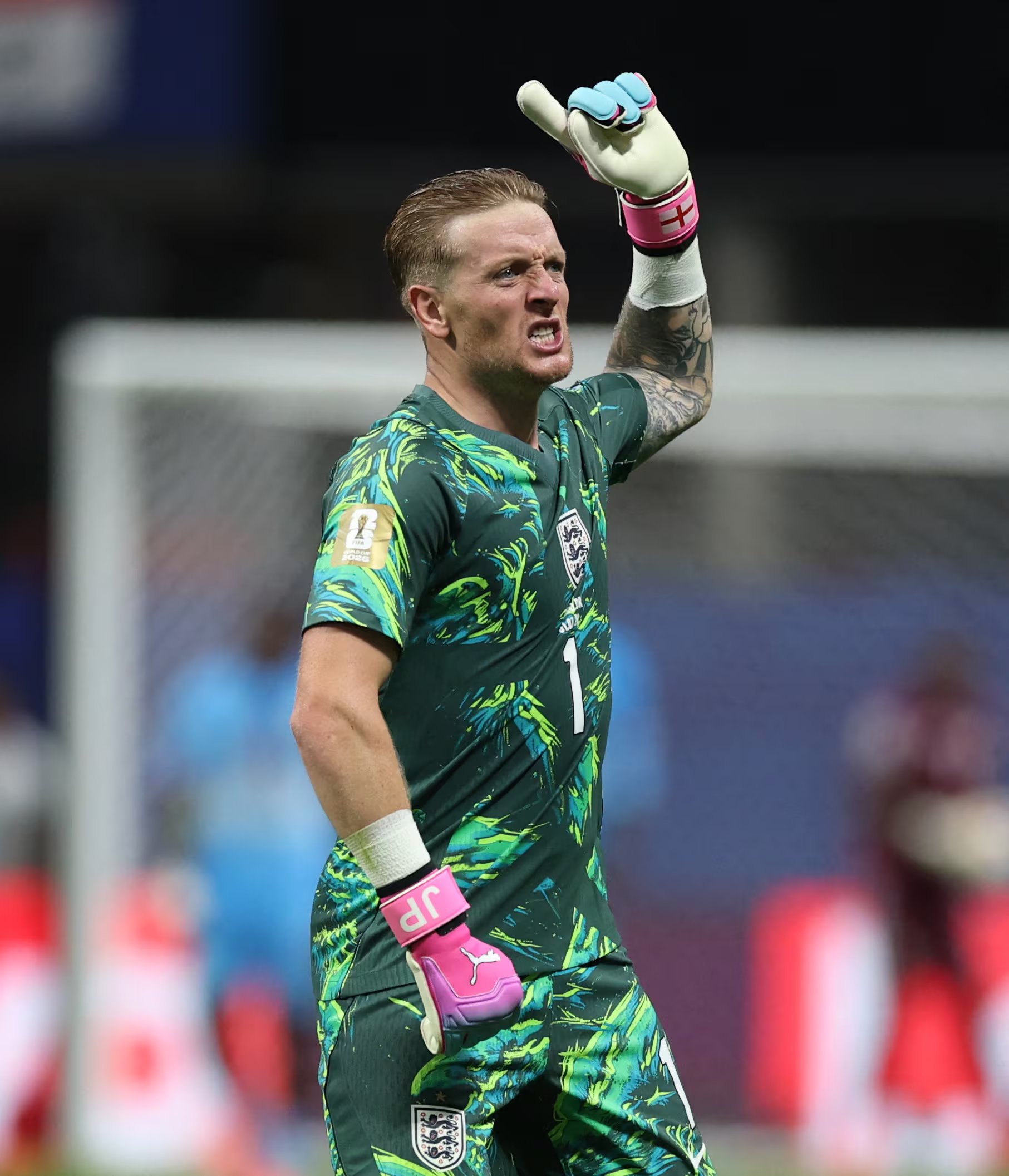 Soccer Football - FIFA World Cup 2026 - Round of 32 - England v DR Congo - Atlanta Stadium, Atlanta, Georgia, U.S. - July 1, 2026 England's Jordan Pickford celebrates their first goal, scored by Harry Kane REUTERS/Paul Childs