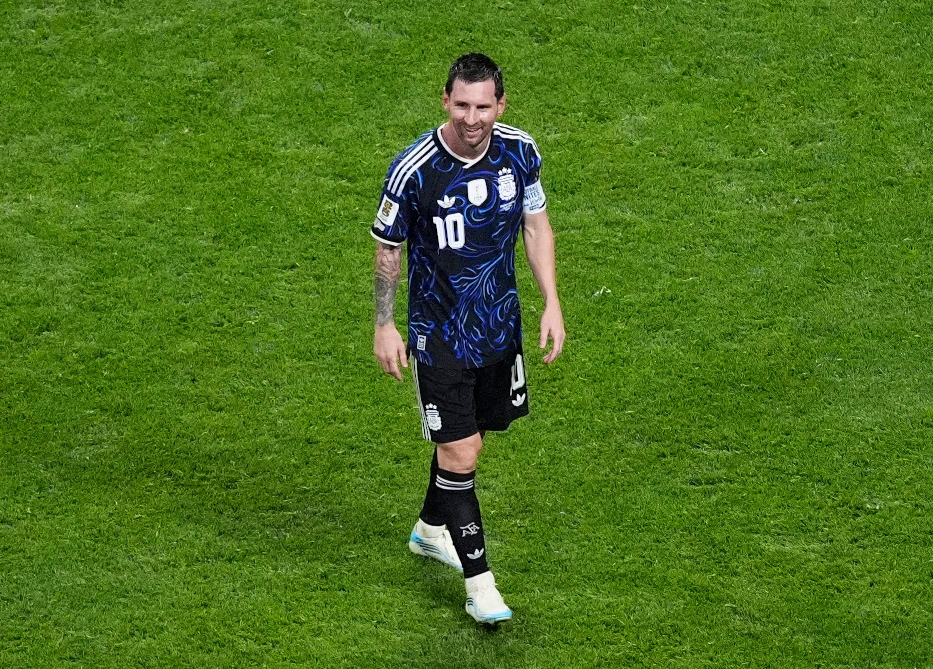 Soccer Football - FIFA World Cup 2026 - Semi Final - England v Argentina - Atlanta Stadium, Atlanta, Georgia, U.S. - July 15, 2026 Argentina's Lionel Messi celebrates after the match IMAGN IMAGES via Reuters/Dale Zanine