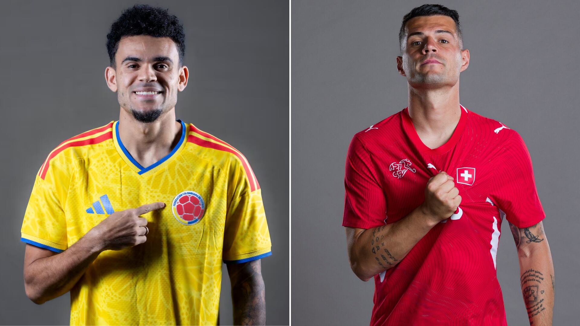 Luis Díaz, figura de la Selección Colombia, y Xhaka, uno de los hombres más destacados, y capitán, del combinado suizo - crédito FIFA