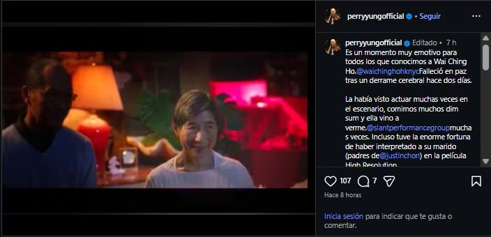 Perry Yung reveló que Wai Ching Ho falleció a causa de un derrame cerebral.