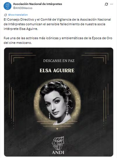 La ANDI confirmó el deceso de quien fuera considerada una de las actrices más queridas de la cinematografía mexicana. (@ANDIMexico)