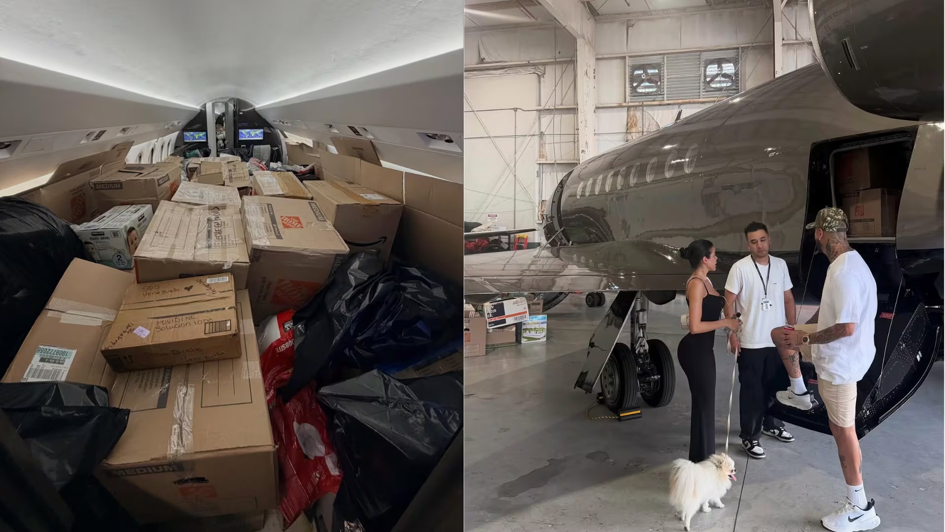 El cantante mostró en sus redes sociales la logística y la magnitud de la ayuda enviada en su aeronave personal - crédito @nickyjam/ Instagram