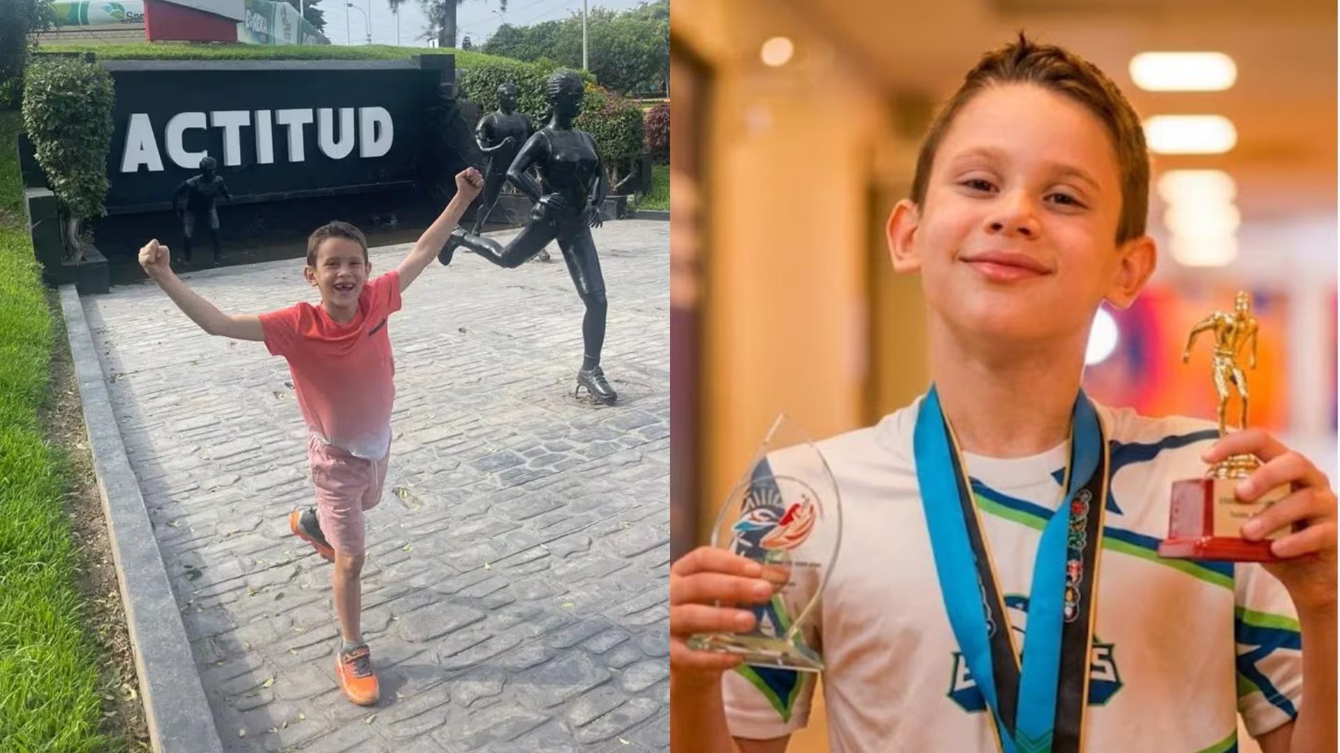 Fabio Bravo Acosta, campeón de las Olimpiadas Matemáticas Copernicus 2026 en Singapur, posa con sus medallas y trofeos.